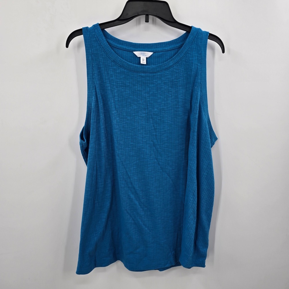 Time and Tru Womens XXL 20 Blue Ribbed Knit Sleeveless Tank Top Crew Neck Slub